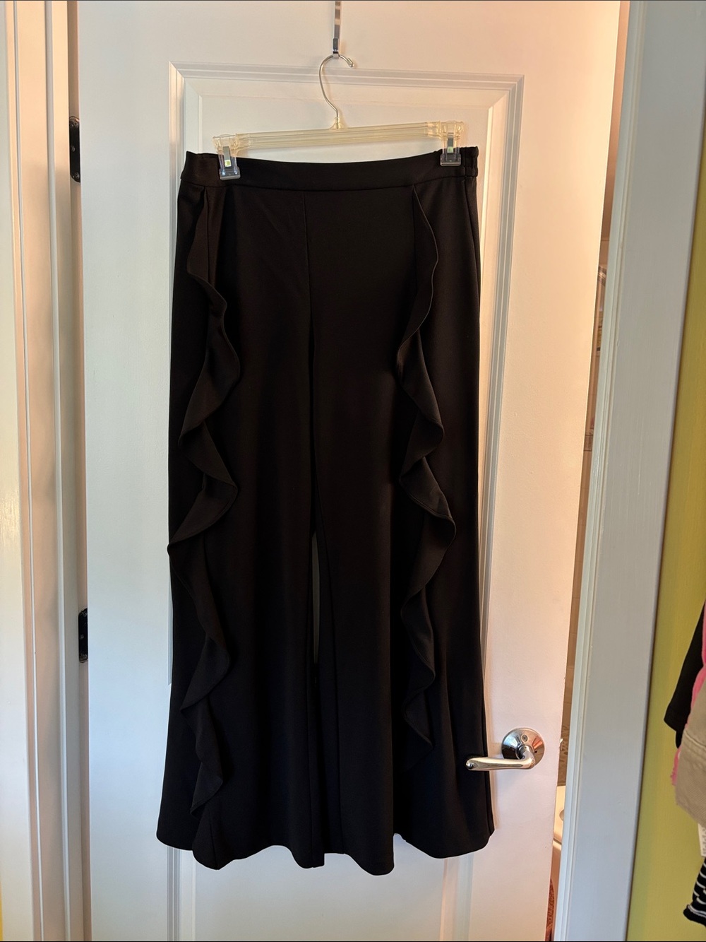 Bar III Black Wide-Leg Pants with Ruffle Trim